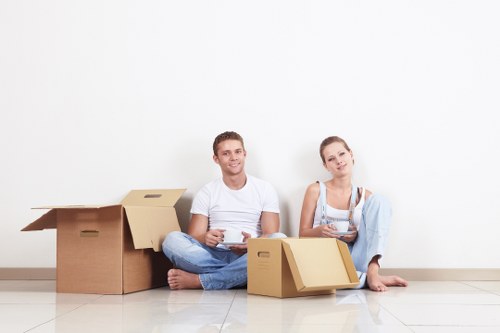 Packed boxes and furniture prepared for a local house move in Maida Vale