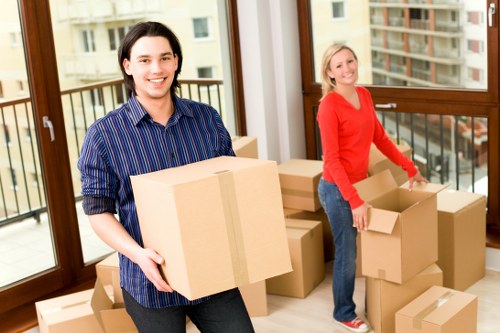 Office relocation setup in Maida Vale with desks, boxes, and transport planning